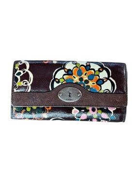Fossil Keper Trifold Wallet Brown Floral